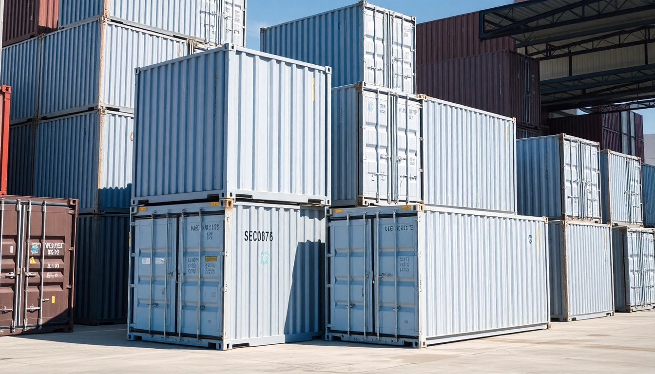 Container rental services showcasing secure, versatile storage containers in various sizes for commercial and construction needs in the UK.