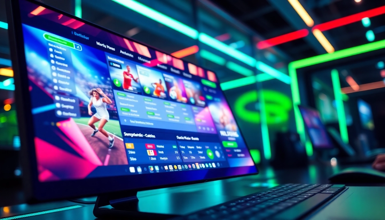 Digital illustration of an online sports betting platform showing various sports and betting odds on a modern screen.