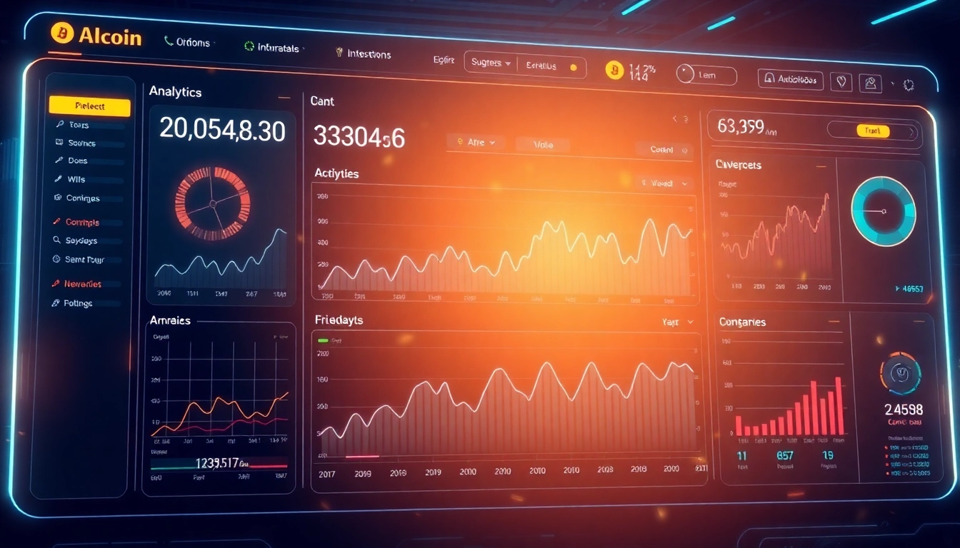 High-tech AICoin trading interface showing real-time market data and advanced analytics,